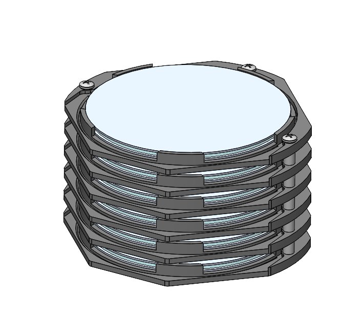 Close-up CAD render of a cassette and castle stack